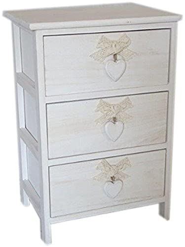 King Collection King Home C656113 Kommode mit 3 Schubladen mit Herz aus Paulownia-Holz, Weiß, 40 x 29 x 58 H