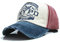 EROSPA® Basecap NYPD Baseball Cap mit ausgefranzter Optik - Männer Herren - Denim Vintage Style -used wash look - dunkelrot/jeansblau/beige - (Einheitsgröße)