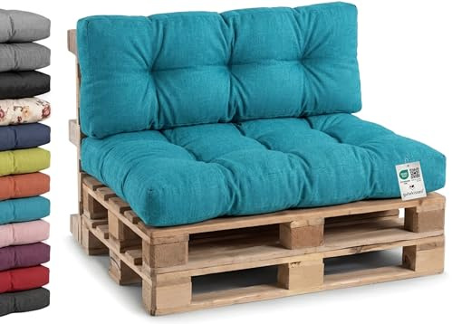 Gutekissen® Cuscini per Pallet per Divano da Giardino - Trapuntati PPI (Schienale 120x40, gesteppt Blu cielo)