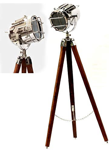 UK Gift Designer Vintage Style Tripod Floor LAMP Large Marine Nautical Search Light