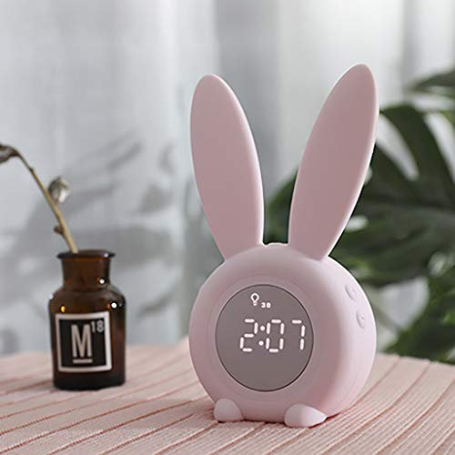 FBGood Réveil lumière - Réveil Mignon de Lapin Lampe de Chevet Night Light Lampe Horloge Électronique de Bande Dessinée Créatrice Menée Numérique Snooze (Rose)
