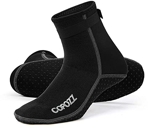 COPOZZ 3mm Tauchsocken Neoprensocken für Erwachsene Damen Herren, Dicke Tauchsocken Wassersport Schwimmen Socken für Schwimmen, Schnorcheln, Segeln, Surfen Wassersport,Schwarz,L
