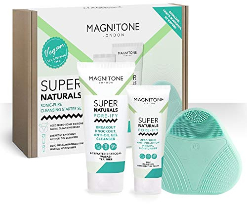 Magnitone Sonic Pure Starter Kit Super Cleansing Gift Pack with XOXO Silicone Cleansing Brush, SuperNaturals Cleanser & Zero-Shine Mineral Day Moisturiser