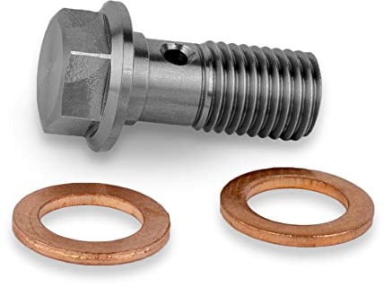 PrecisionGeek - Stainless Steel Brake Banjo Bolt M10 x 1.25mm L-22mm Hex Head With Copper Washers - Set of 1 pcs