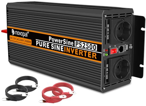 NOVOPAL 2500W Wechselrichter 12V auf 230V Reiner Sinus Spannungswandler mit LiFePO4 Power Inverter mit 5M Fernbedienung und 2.4A USB Anschlüsse für Wohnmobil Auto Camping