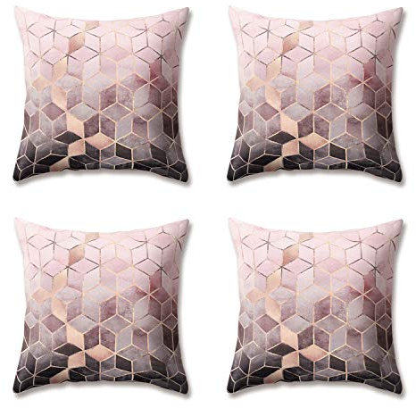 Hengjiang Kissenbezüge mit geometrischem Druck, weicher Plüsch, 18 x 18/45 x 45 cm, für Zuhause, Sofa, Bett, dekorativ, 4 Stück