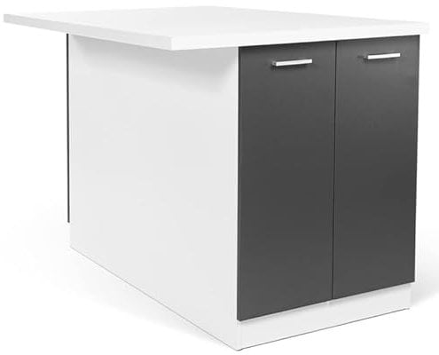 IDMarket - Ilot central IVO 120 cm blanco y gris con encimera