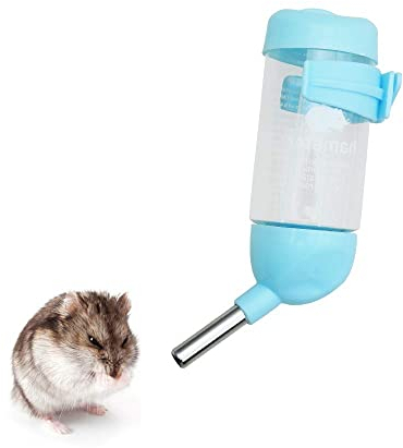 WishLotus Hamster Dispenser - Automatic Water Bottle with 2 Rolling Balls for Small Pets (80ml, Blue)