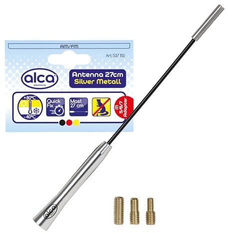 alca® Autoantenne AM FM DAB+ Auto Dachantenne Marder-Stopp Universal 27 cm schwarz Metall Set M4 M5 M6 Adapter Kfz Antenne Mast Mardersicher