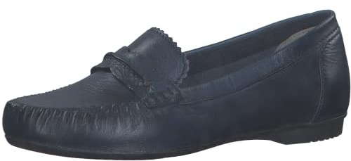 MARCO TOZZI Damen Mokassins aus Leder Elegant, Blau (Navy), 37 EU