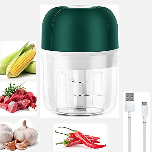 BoYeeBo Mini Electric Garlic Chopper, Rechargeable Wireless Food Masher, Portable Mini Food Processor for Vegetable Ginger Garlic Onion Spice Chili Baby Food (Dark Green)