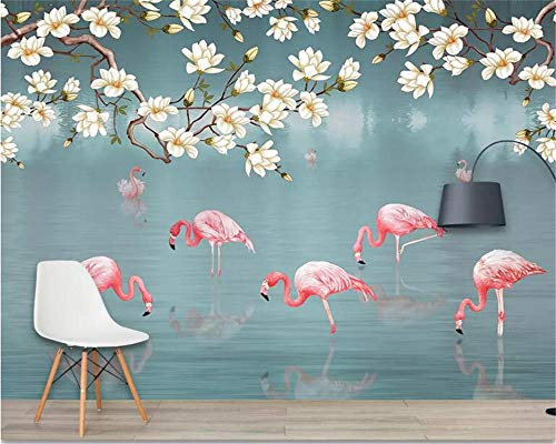 Yimesoy Papier Peint Personnalisé Mural Dessiné À La Main Forêt Tropicale Tropicale Fond D'Écran Flamant Rose Papier Peint Pour Chambre D'Enfants 200Cm(W)×140Cm(H)