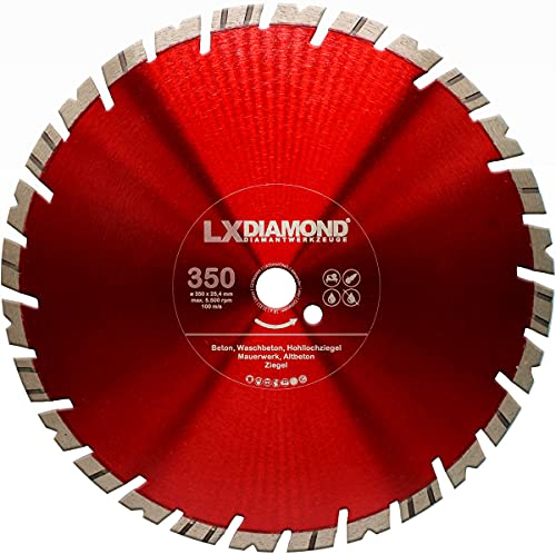 LXDIAMOND Diamant-Trennscheibe 350mm x 25,4mm Premium TURBO 15mm Segment für Beton Stahlbeton Ziegel passend für Schneidetisch Steinsäge Motorflex Diamantscheibe 350 mm in Premium Qualität