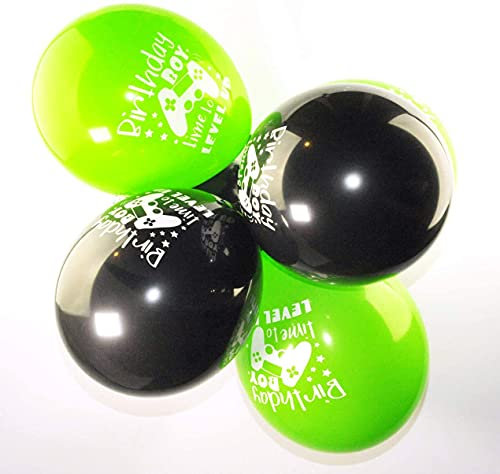 Happium Happy Birthday Boy Time to Level up 12-inch Latex Party Balloons Pack of 10, Black, Green Colour