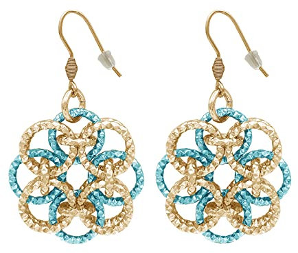 ParticolarModa orecchini donna pendenti lunghi e leggeri intrecciati in acciaio e alluminio Rosone (Dorato/Turchese, Rosone)