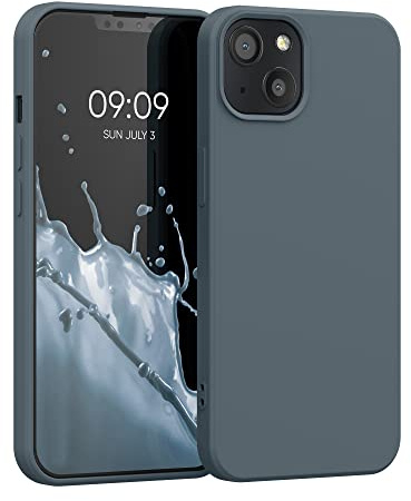 kwmobile Hülle kompatibel mit Apple iPhone 13 Hülle - gummierte TPU Silikon Handyhülle - Schutzhülle für kabelloses Laden - Case in Dunkler Schiefer
