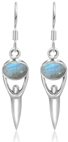 UNIQUE GEMS Damen Ohrhänger 925 Sterling Silber Labradorit 2.3 Karat Silberohrringe Juweliers- Qualität