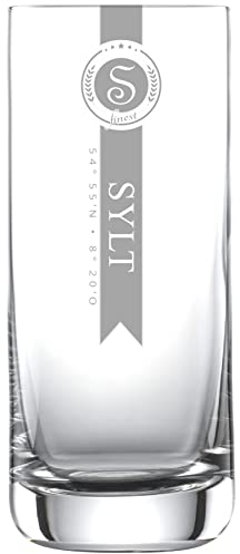 Miriquidi 6X Sylt Finest Longdrinkgläser 0.33l mit Koordinaten | Schott Glas | Lasergravur | Geschenk und Erinnerung aus Sylt | 6er Stück Set