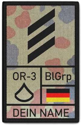 Copytec Rank Patch 9,8x6cm Dienstrang mit Namen Personalisiert Blutgruppe NATO BW #39318, Farbe:Tarn