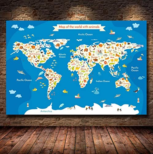 Art Leinwandbild Vintage Weltkarte Druck und Poster Ölbild für Zuhause, moderne Dekoration, Dekodruck 40x50cm Kein Rahmen