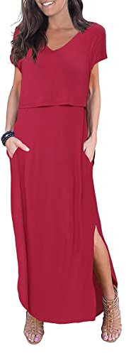 Smallshow Longue Robe Allaitement Femme Split Dress Grossesse Maternité Wine L