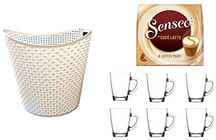 Conny Clever Latte Pads für geeignet Senseo und weitere Kaffeemaschinen Aktion+ 6 Kaffeebecher mit Henkel plus Wäschekorbaktion Rattan-Design 27 Liter