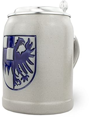 Bavariashop | PREMIUM Bierkrug Mittelfranken | Handgefertigter, bayerischer Bierkrug | Krug mit Zinndeckel | Mittelfranken-Wappen | 0,5 Liter