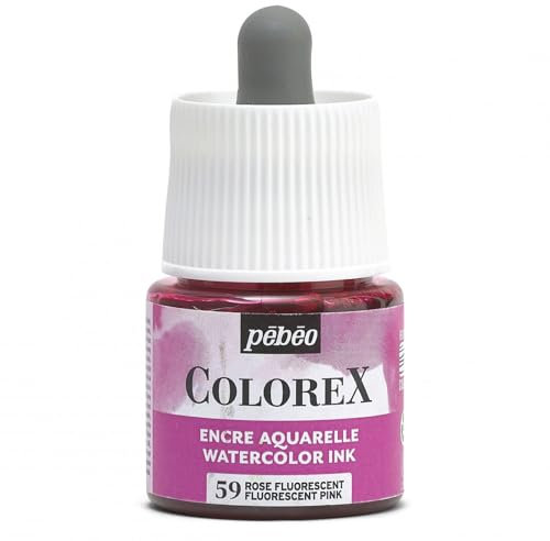 Pébéo - Colorex Tinte, 45 ml, Neonrosa, Colorex Tinte Aquarell Pebeo – Neon-Tinte, samtige Wiedergabe – Zeichentinte Multitool für alle Untergründe – 45 ml – Neonrosa
