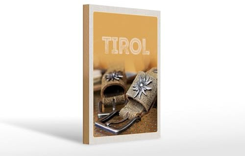 FEMER Holzschild Reise 20x30cm Tirol Symbole Blume Edelweiß Glück