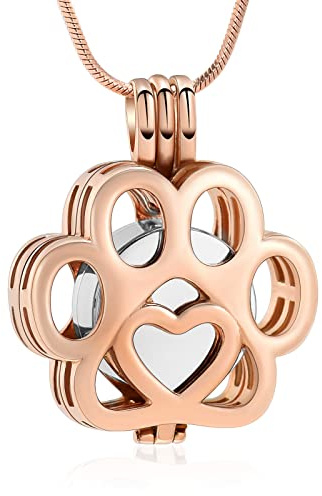 Minicremation Pet Cremation Jewelry - Paw Print Urn Necklace for Ashes - Stainless Steel Ash Memorial Necklace for Women & Men