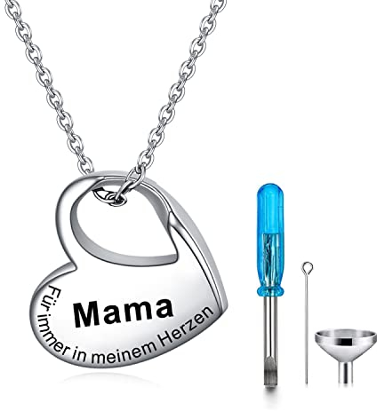 YOTHIWAD Herz Urne Halskette für Asche,Urne Kette mit Gravur für Immer in Meinem Herzen Edelstahl Asche Schmuck Memorial Anhänger für geliebte Menschen mit Füllung Kit(Mama)