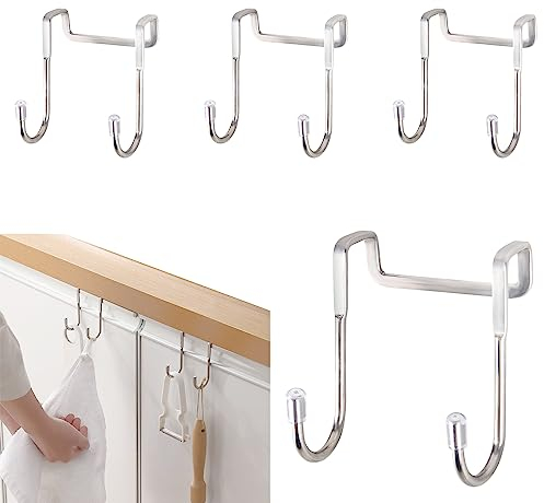 Ganci Appendiabiti 4 Pcs Appendi Accappatoio Bagno, Acciaio Inox Gancio Doccia Ganci Asciugamani Bagno, ganci Adatto per Bagno Cucina Porta (Argento)