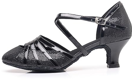 Rosefinch Damen Latein Salsa Tanzschuhe Geschlossene Zehe Mode Tango Cha-Cha Ballroom Performence Tanzen Schuhe Schwarz 5cm Absatz 38 EU