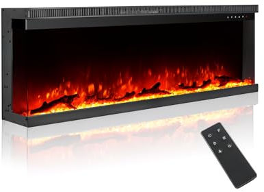M.C.Haus 3-seitiger Luxus-Elektrokamin mit 3 Installationsmöglichkeiten, Einbaukamin an Multi-Media-Wand, elektrischer Flammeneffekt mit 9 Farben, 1800W, 127cm/50, Schwarz