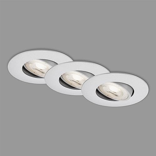BRILONER - 3er Set LED Einbaustrahler 230V, LED Strahler Badezimmer IP65, Deckenstrahler stufenlos dimmbar, Spots, Deckenspots, Badezimmerlampe, Chrom-Matt, 90x42 mm (DxH)