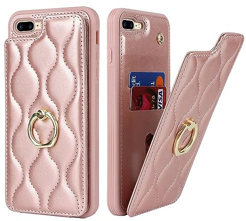 SailorTech iPhone 7 Plus/8 Plus Hülle mit Kartenhalter für Frauen, iPhone 7 Plus Handyhülle Ring-Ständer [Kartenfach] [Standfunktion] Niedliche und modische Tasche für iPhone 8 Plus-Roségold