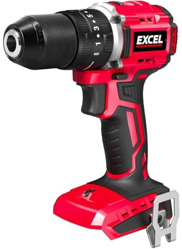 Excel 18V Cordless Brushless Combi Drill Body Only (Battery & Charger Not Included) - Variable Speed, Keyless Chuck, 2-Speed Setting, Brushless Motor, Power Tools Combo Kits