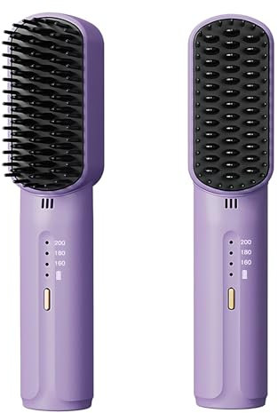 Pennello per raddrizzare i capelli senza filo, minipettine portatile per le donne con 3 livelli di riscaldamento, pennello ricaricabile per raddrizzare i capelli caldi per barba - viola (viola)