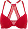 DOBREVA Damen Vorderverschluss Push Up BH mit Bügel Soft T Shirt Tiefen Ausschnitt BHS Neckholder Gepolsterter Lippenstift Rot 75AA
