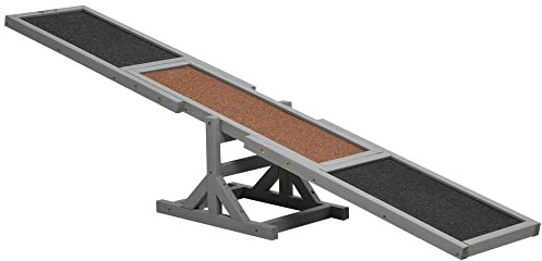 PawHut Hundewippe, Hunde Agility Wippe aus Holz, rutschfest Hunde Agilitäts Rampe für Hunde unter 30 kg, wetterfest Hundetraining Outdoor Hundesport für Balance, 180 x 30 x 30 cm Grau
