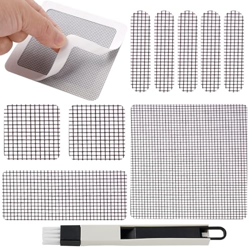 RAFIYU 40pcs Kit de Réparation D'écran de Fenêtre, 4 Tailles Patch pour Moustiquaire de Fenêtre, Kit de Réparation de Moustiquaire de Mur en Maille de Fibre de Verre Outils de Cloison Sèche Rapide