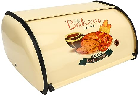 Kuuleyn Vintage Airtight Counter with Roll Top,Metal Container for Storage, Metal Bread Box Champagne Color Small Drum Type Metal Bread Bin for Kitchen Countertop