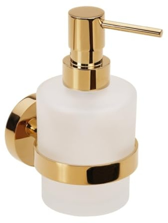 Brillantbad BILLO Seifenspender MINI Messing Milchglas Gold poliert 100x75x145 mm, 200 ml für Bad & Küche >> zum Bohren oder Kleben