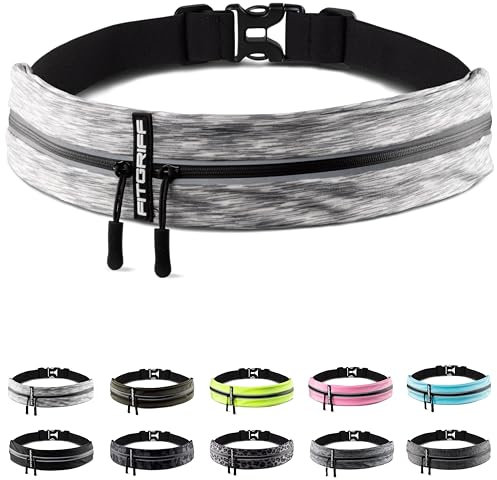 Fitgriff® Laufgürtel für Handy - Lauftasche Jogging, Hüfttasche, Sportgürtel, Running Belt zum Joggen, Laufen, Sport, Fitness - passend für alle Smartphones (White, 85-120cm Bauchumfang)