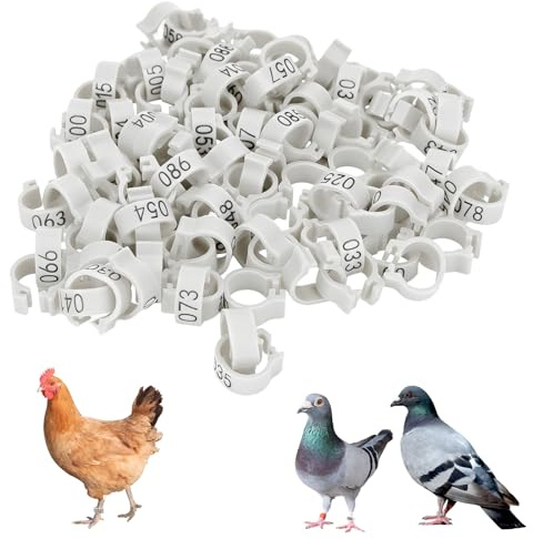 Cyrank 100 Stück Vogel-Fußringe, 12 Mm, 001-100, Nummerierte Taubenbeinbänder, Ring, Kunststoff-Fußbänder, Zum Anklippen, Beinringe Für Küken, Öffnungsfußring Für Taubenküken(Weiß)