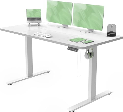 Devoko Höhenverstellbarer Schreibtisch mit USB-Buchse Schreibtisch Höhenverstellbar Elektrisch Steh-Sitz Verstellbarer Computertisch Stehpult Bürotisch Adjustable Desk,140x60cm,Weiß