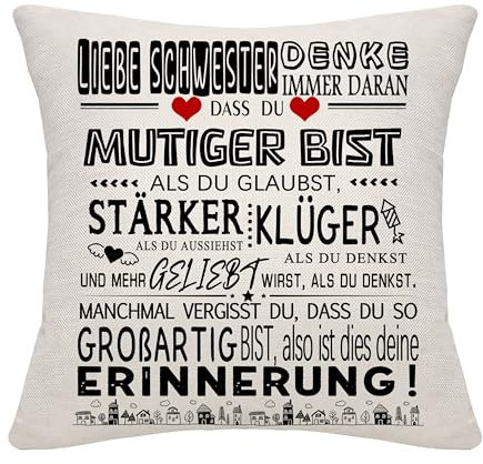 Inspirierendes Kissenbezug - Mutiger als du glaubst für Schwester oder Schwester-Geschenk - Geburtstag oder Weihnachten