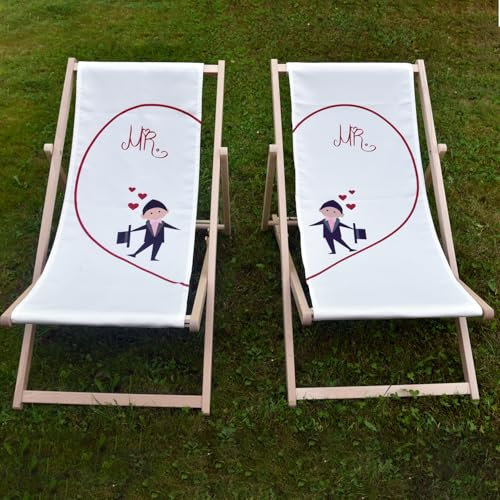 Krause & Sohn Liegestuhl aus Buchenholz Bedruckt mit Motiv Geschenkidee Geburtstag Hochzeit Muttertag Vatertag Garten Balkon Terasse Hochzeitsgeschenk (Mr. & Mr. - 2 Liegestühle)