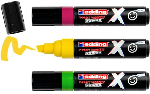 edding X Multimarker - Candy Colour Set - 3 Multimarker mit pigmentierter Tinte auf Wasserbasis - Keilspitze 2-10 mm - Multimarker für T-Shirts, Sneaker, Handyhüllen und mehr