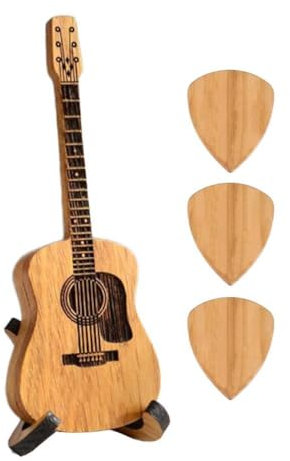 Wooden Guitar Plectrum Case Box with 3pcs Guitar Pick Storage & Holder for Electric Bass, Ukulele Lovers